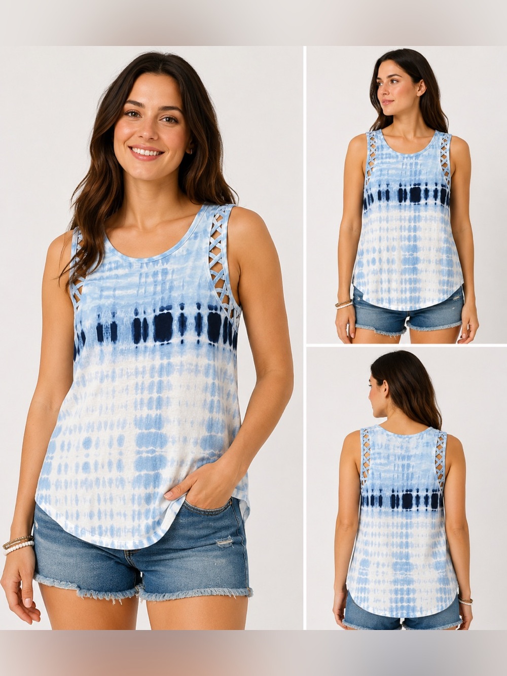 SO Blue and White Tie-Dye Tank Top Size Small